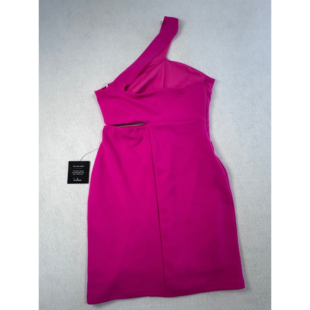 Lulus Pink One Shoulder Cutout Mini Dress Size Large NEW Barbiecore Made in USA - Picture 3 of 10